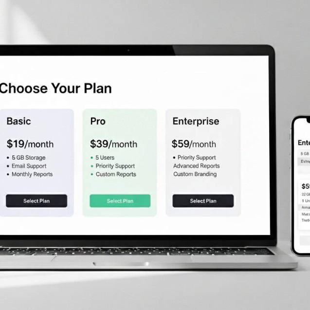 A laptop and a mobile phone showing different pricing plans