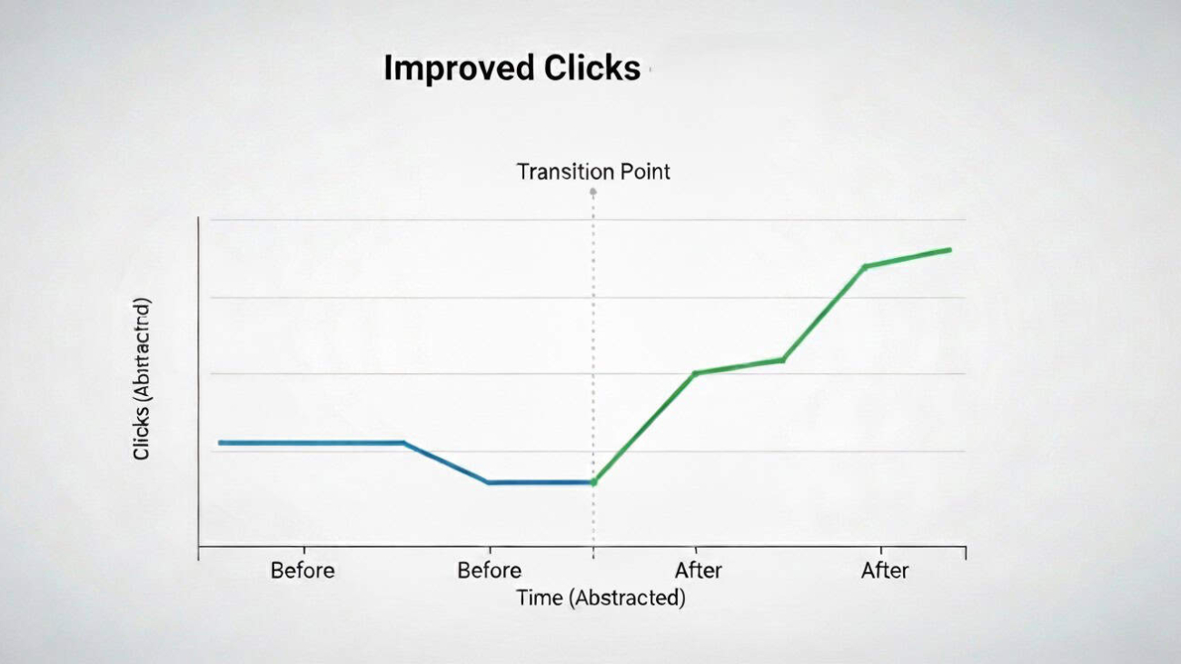 A before and after of a line graph titled Improved Clicks