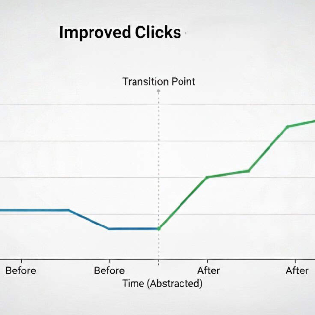 A before and after of a line graph titled Improved Clicks