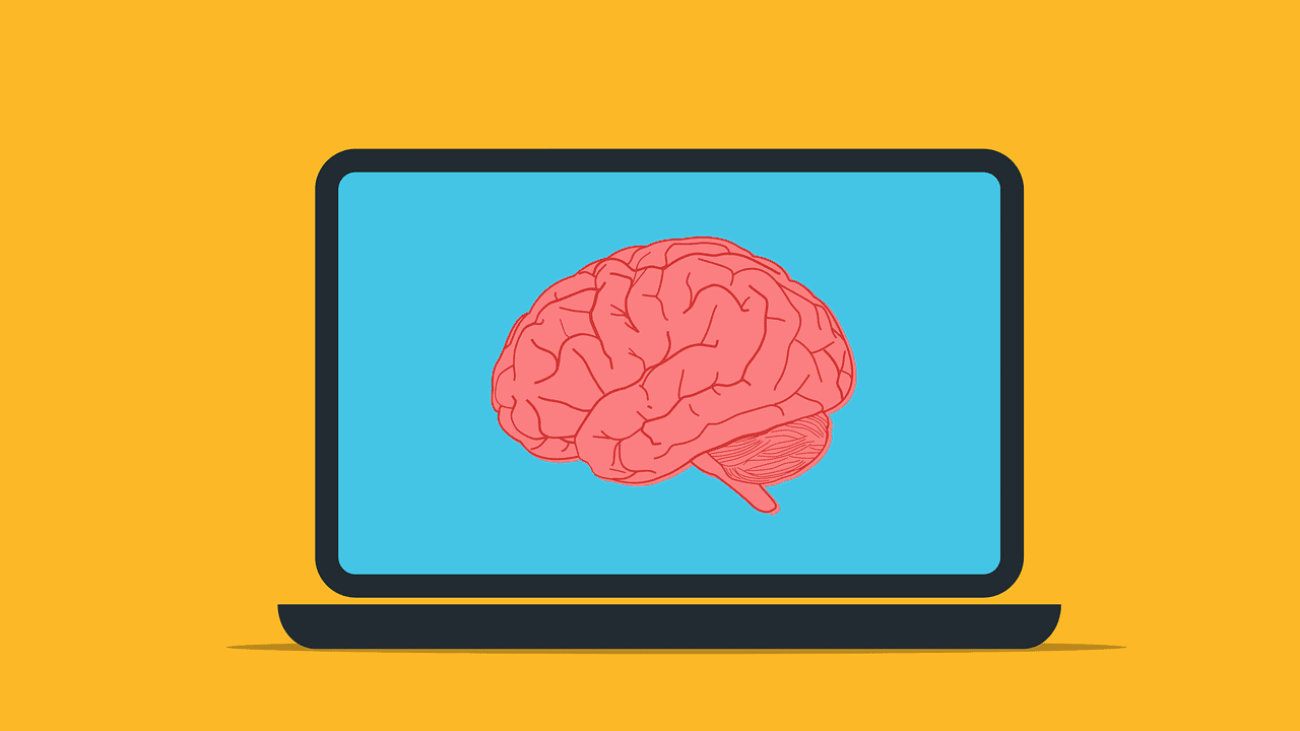 A brain on a laptop screen