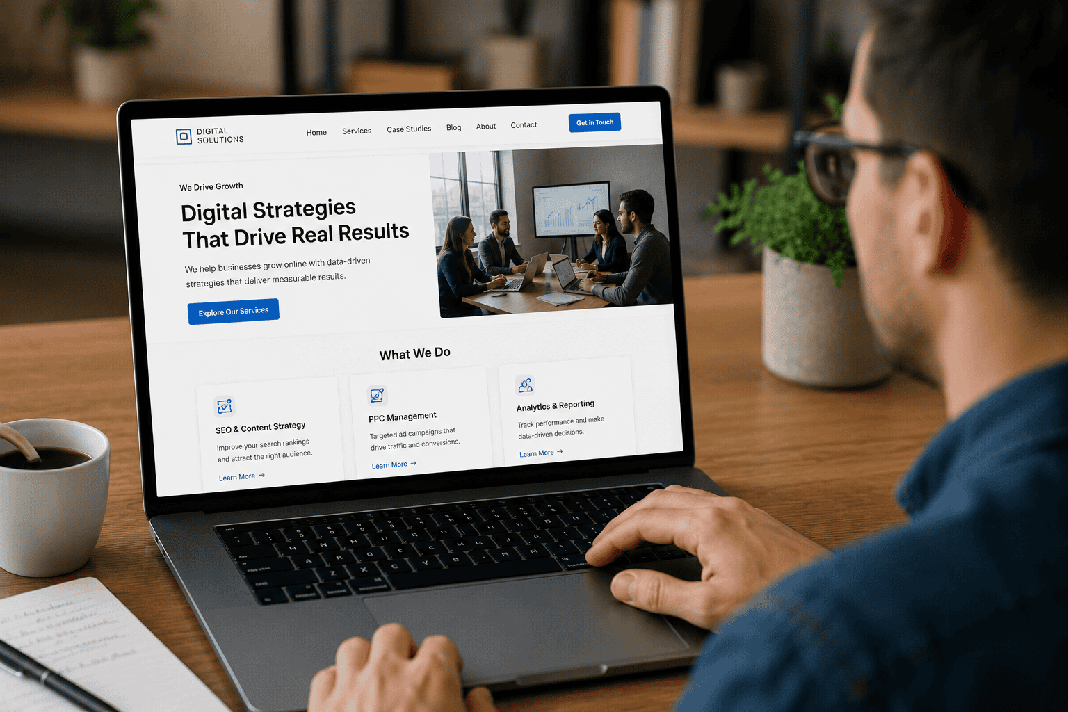 Website visitor actively engaging with online content through browsing, clicking and interaction