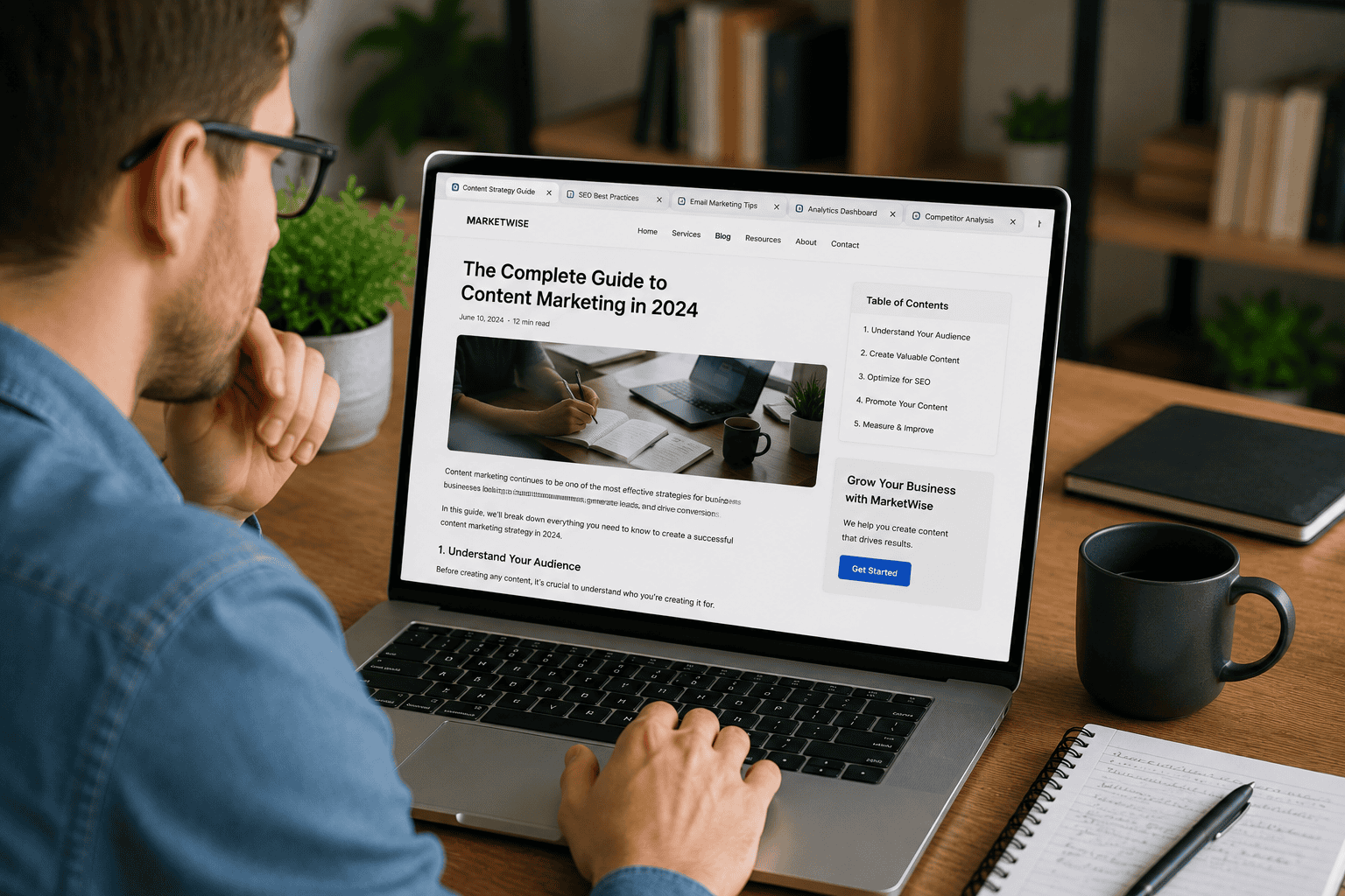 Website visitor spending time reading engaging content and exploring additional pages