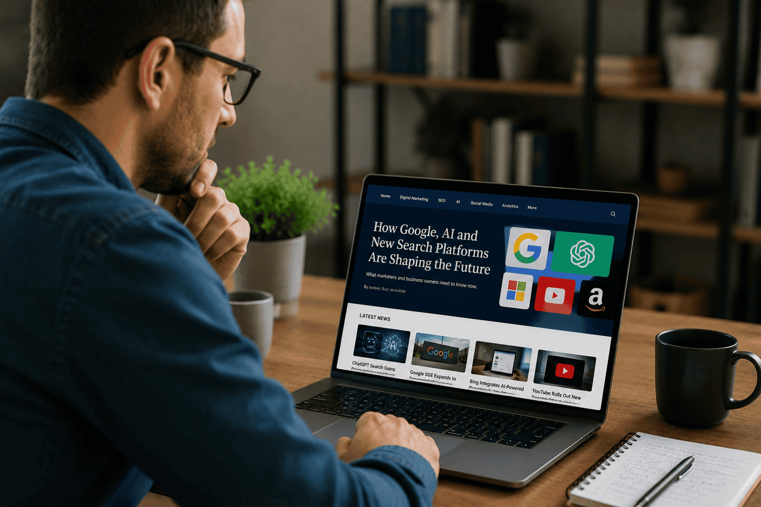 Business owner reviewing developments that could change the future of online search and digital marketing