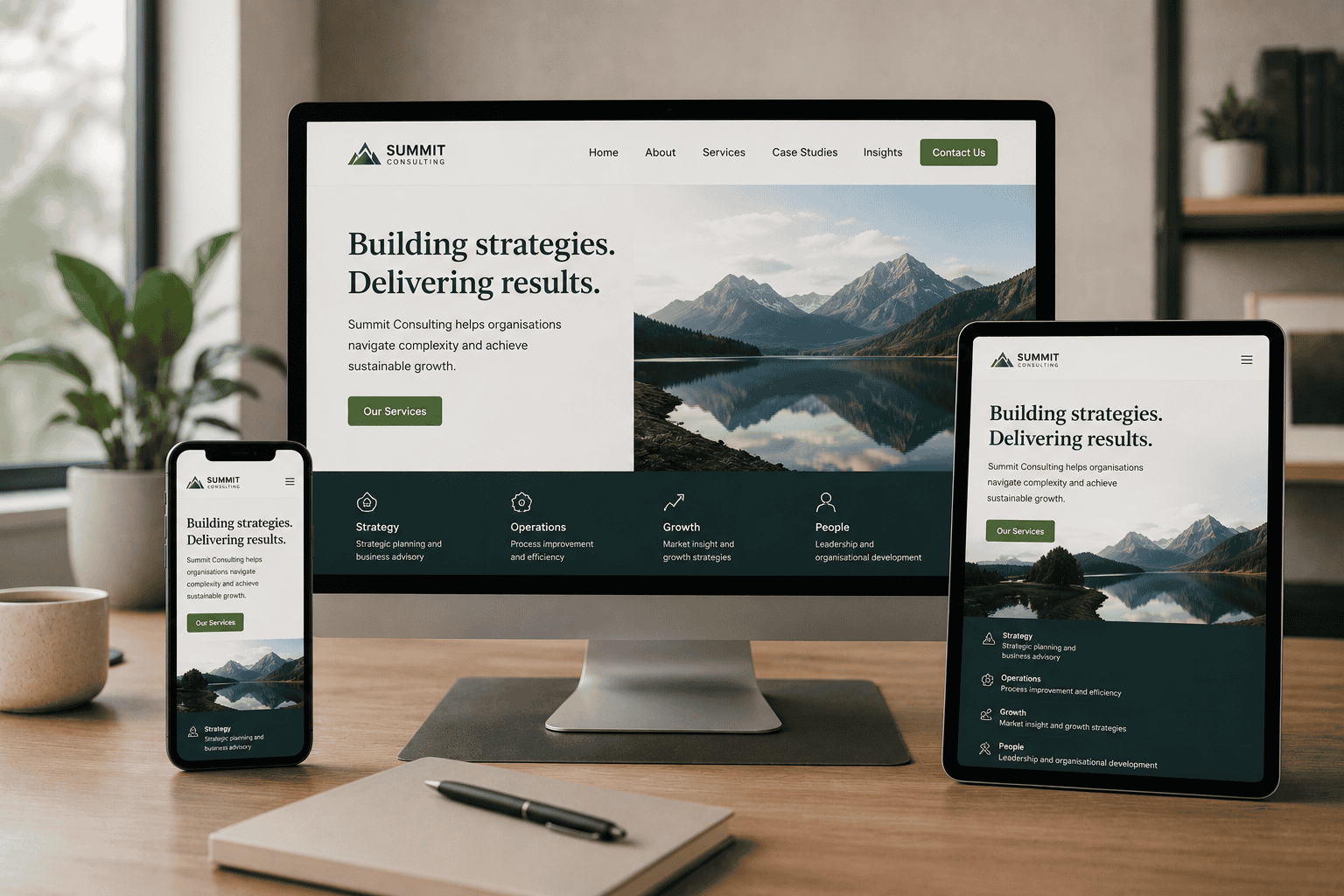 Responsive website design adapting seamlessly across mobile, tablet and desktop devices