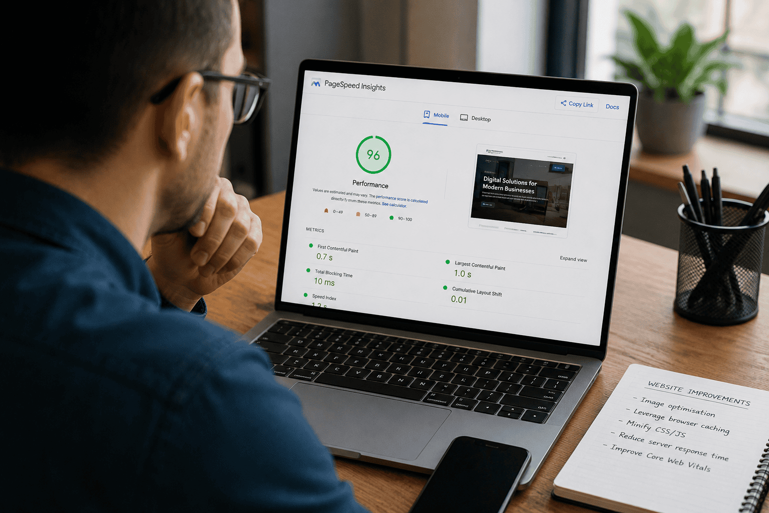 Web developer improving website performance and page loading speed.