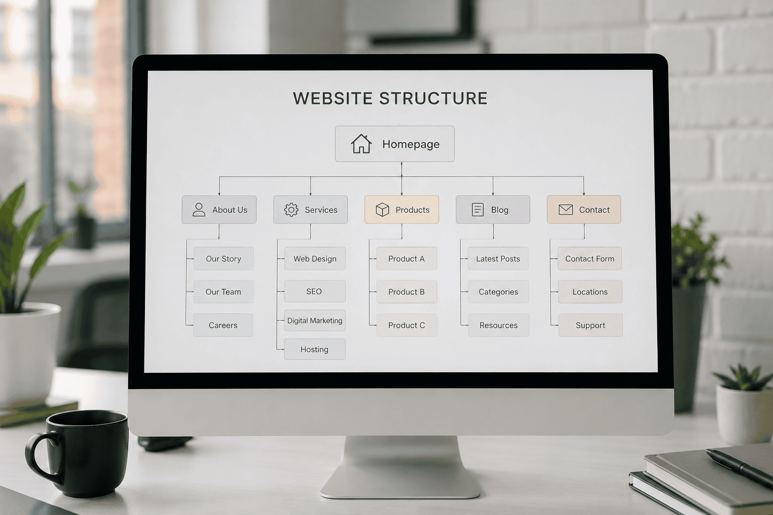 Website structure showing how pages are organised within a sitemap
