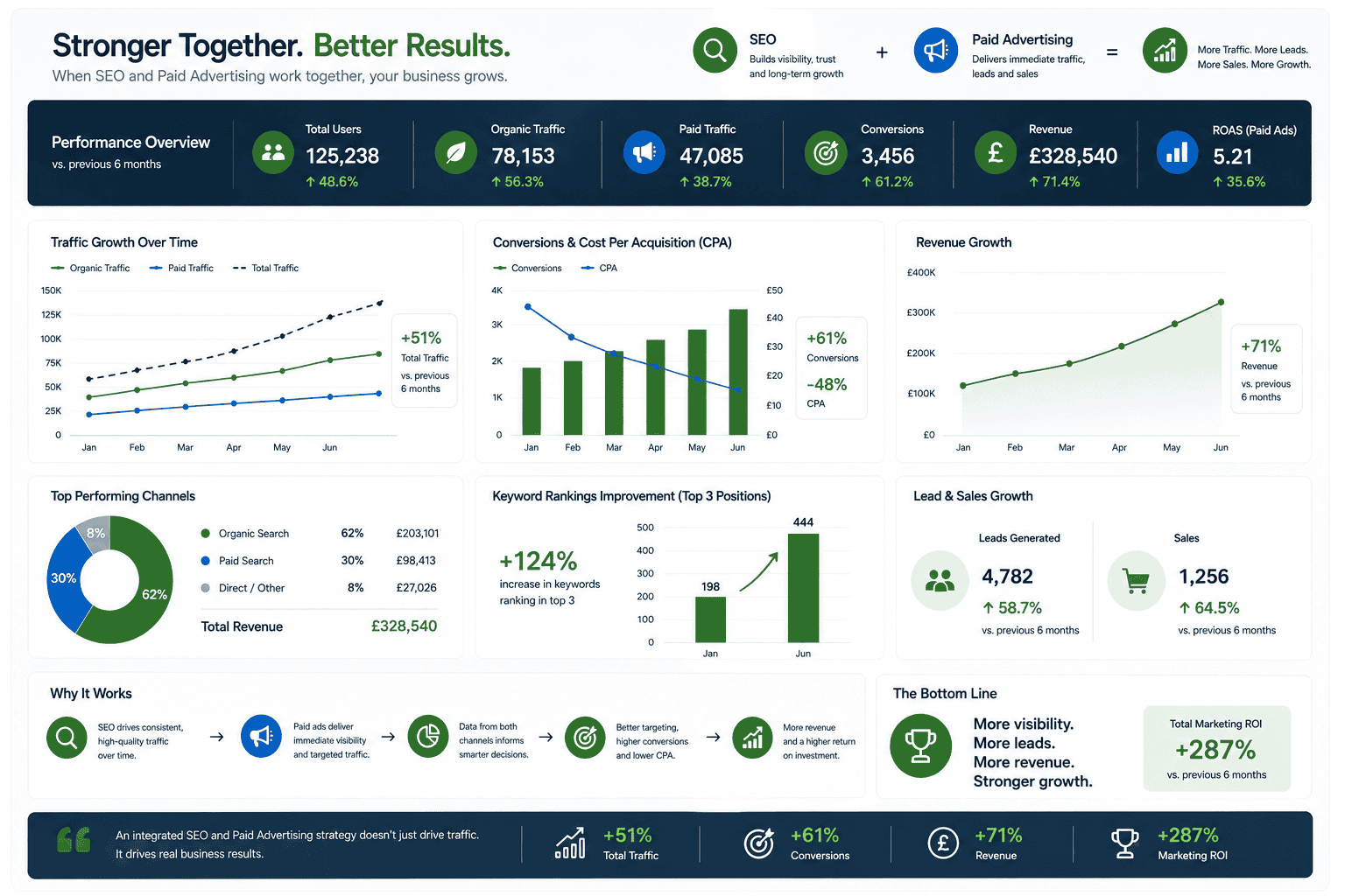 Combined SEO and advertising strategy generating increased sales, leads and marketing return on investment