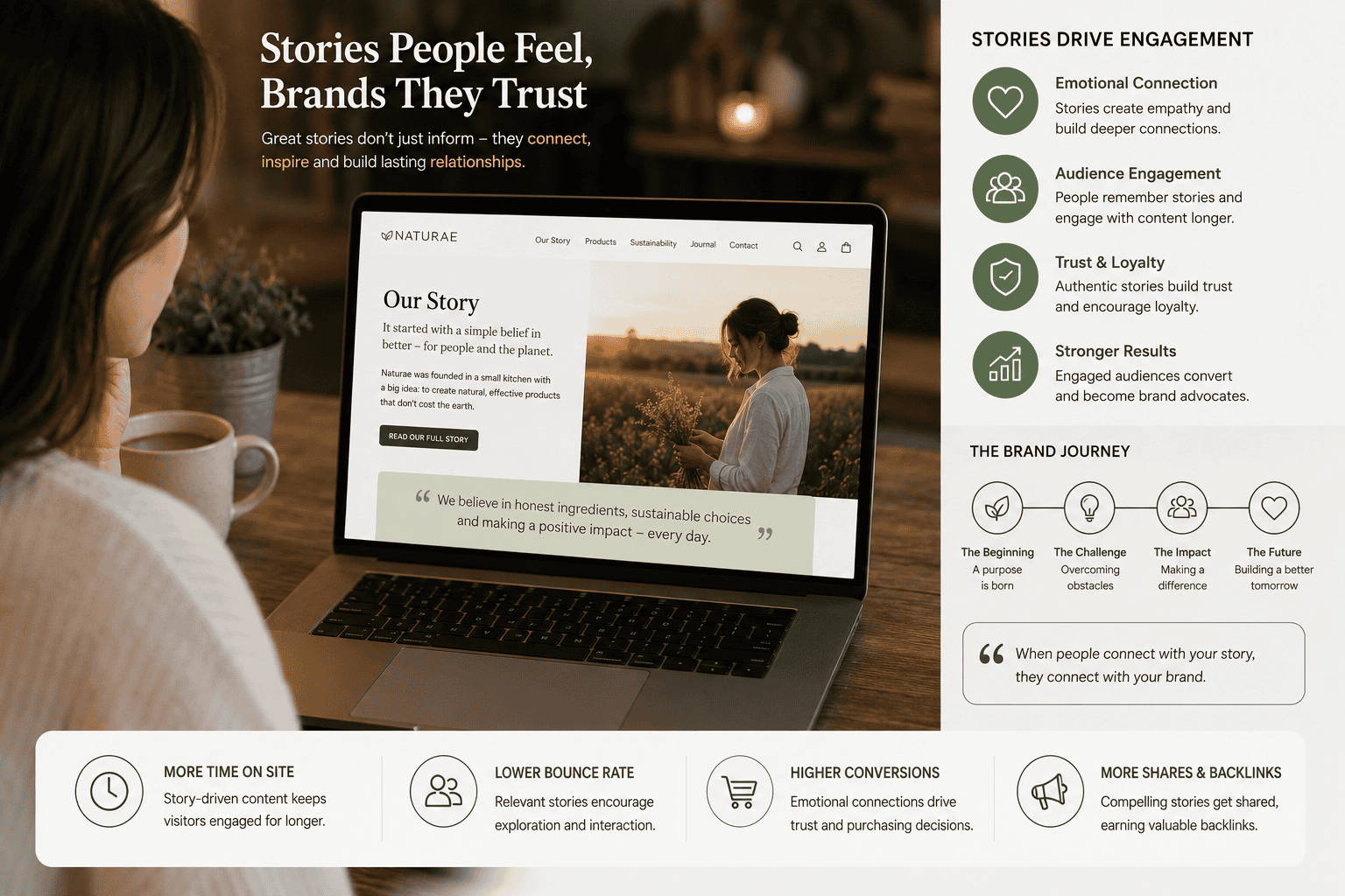 Story-driven website content creating stronger emotional connections with online audiences