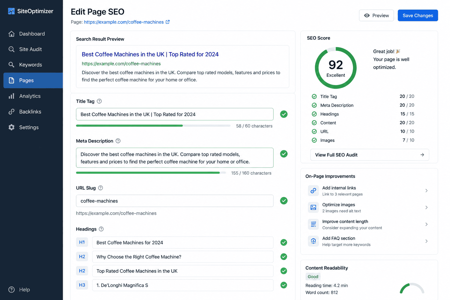 On-page SEO improvements including title tags and meta descriptions helping improve search performance